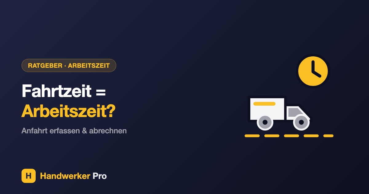 Fahrtzeit und Arbeitszeit im Handwerk: Transporter auf dem Weg zur Baustelle neben einer Stoppuhr