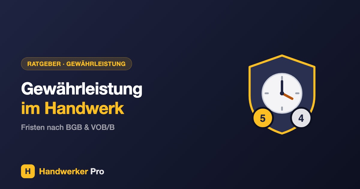 Gewährleistung im Handwerk: Schutzschild mit Uhr als Symbol für Gewährleistungsfristen nach BGB und VOB/B